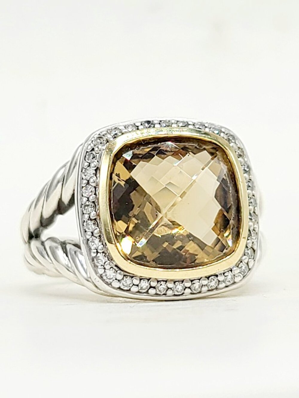 David Yurman Albion Champagne Citrine Diamond Ring w/ 18K Yellow Gold & Diamonds